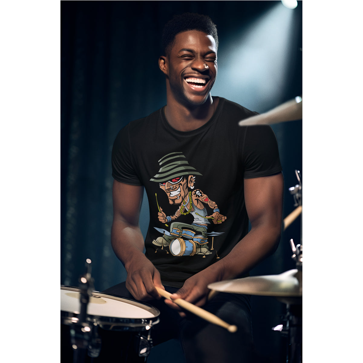 Drummer T-Shirt – Funny Cartoon Rock & Music Graphic Tee