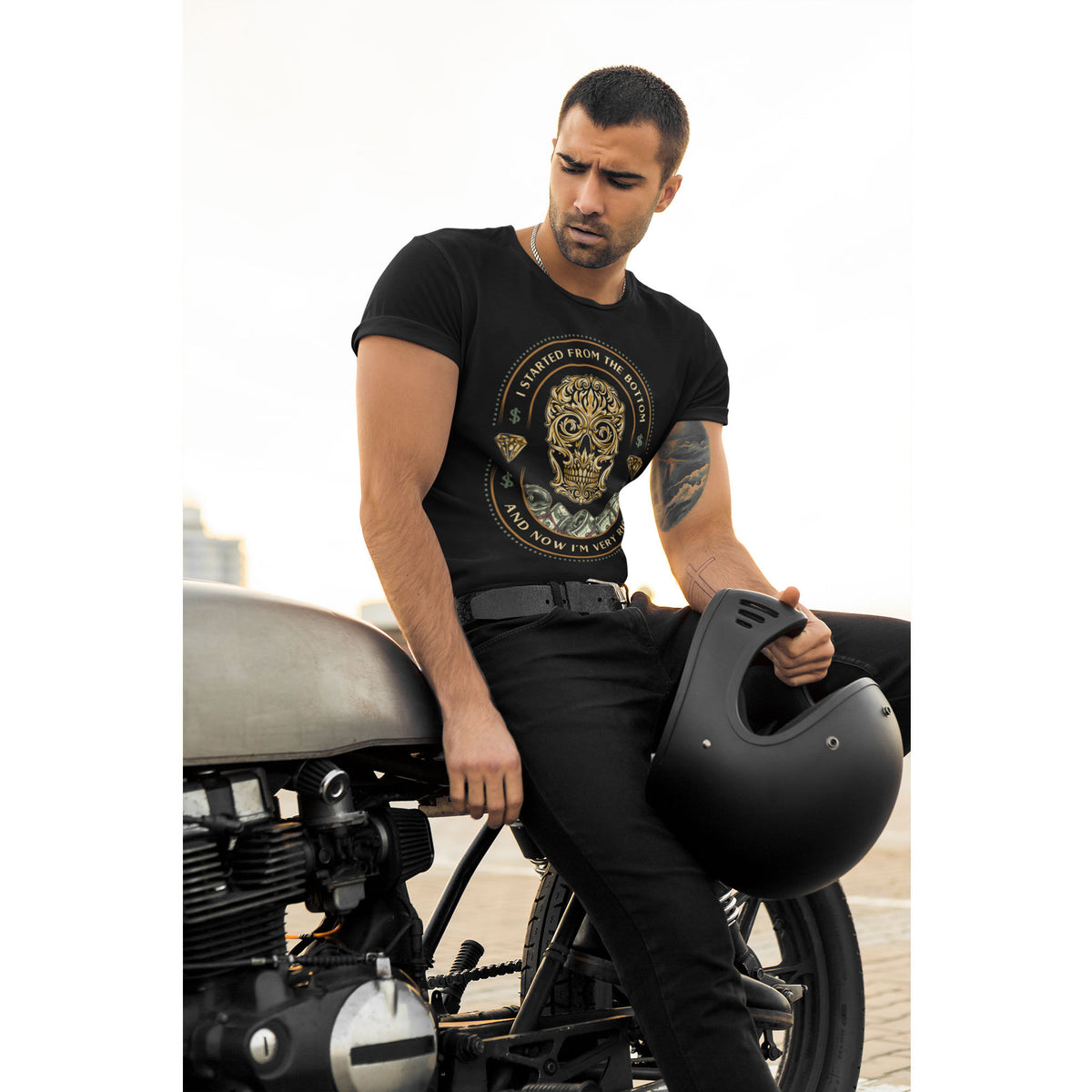 “Started From the Bottom” Skull T-Shirt – Vintage Biker Graphic Tee