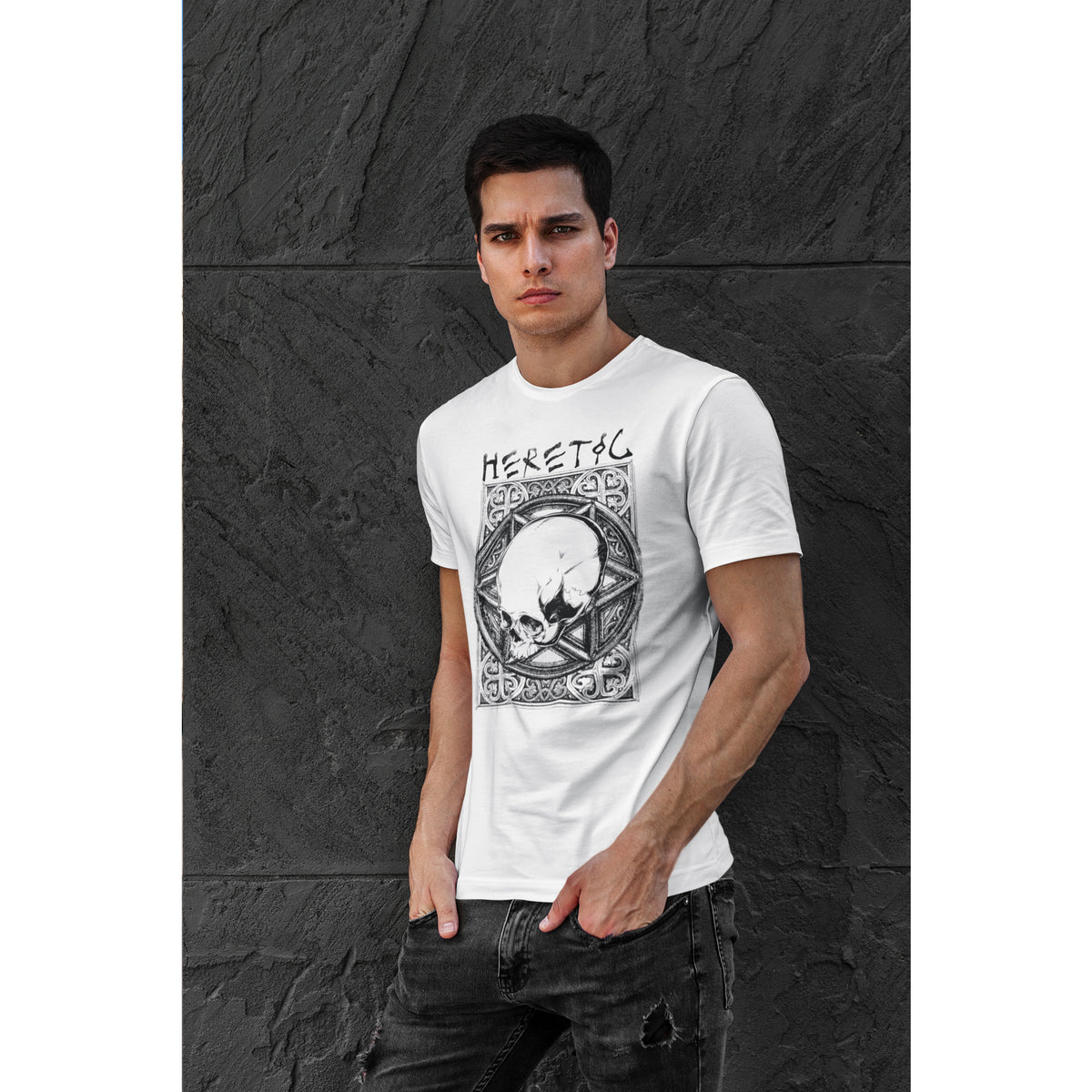 Heretic Skull T-Shirt – Gothic Pentagram Dark Graphic Tee