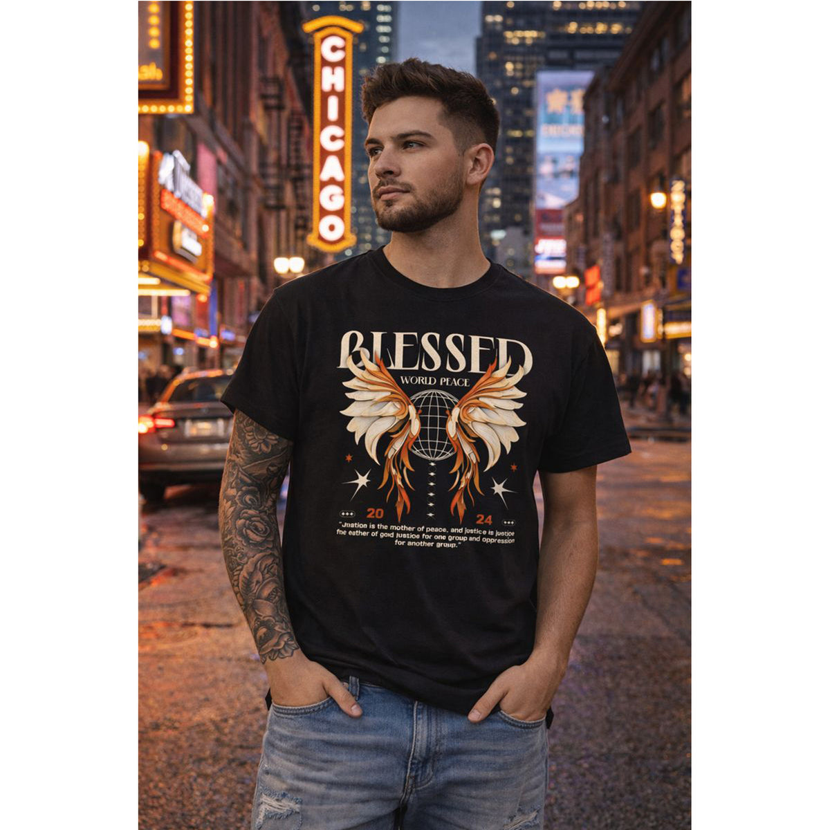 Blessed World Peace T-Shirt – Faith & Peace Streetwear Graphic Tee