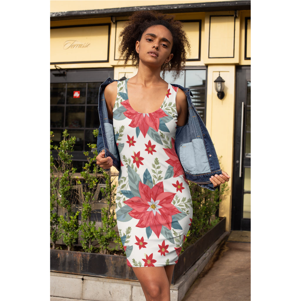 Poinsettia Racerback Dress  Festive Floral Holiday Sundress
