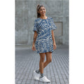 Floral Navy Leaf T-Shirt Dress  All-Over Print Casual Dress