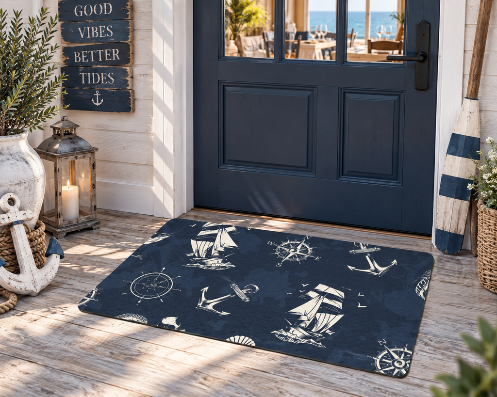 Nautical Sailboat Doormat – Coastal Ocean Entryway Mat
