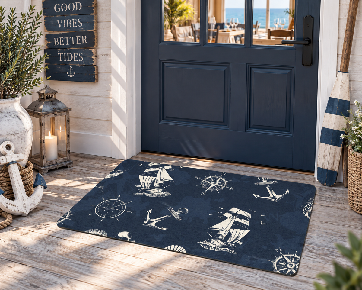 Nautical Sailboat Doormat – Coastal Ocean Entryway Mat