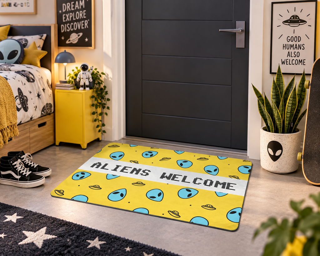 Aliens Welcome Doormat – Fun UFO & Alien Entryway Mat