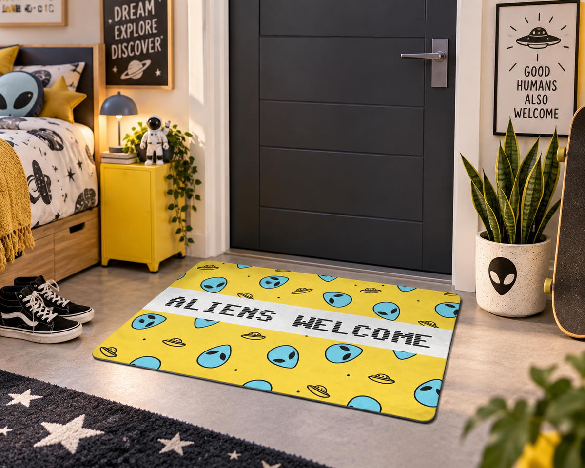Aliens Welcome Doormat – Fun UFO & Alien Entryway Mat