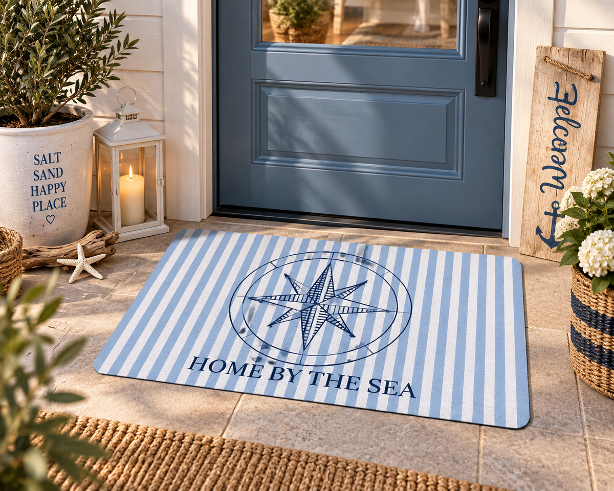 Home by the Sea Doormat – Nautical Compass Coastal Entryway Mat