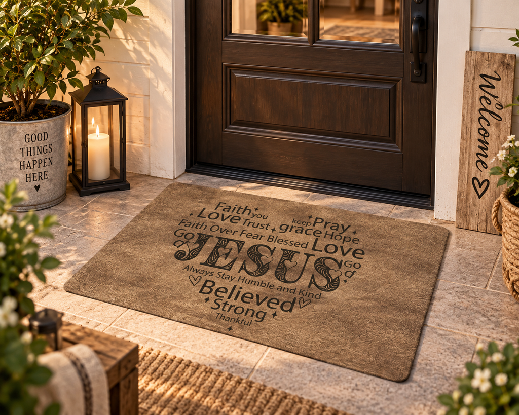Jesus Faith & Love Doormat – Christian Inspirational Entryway Mat