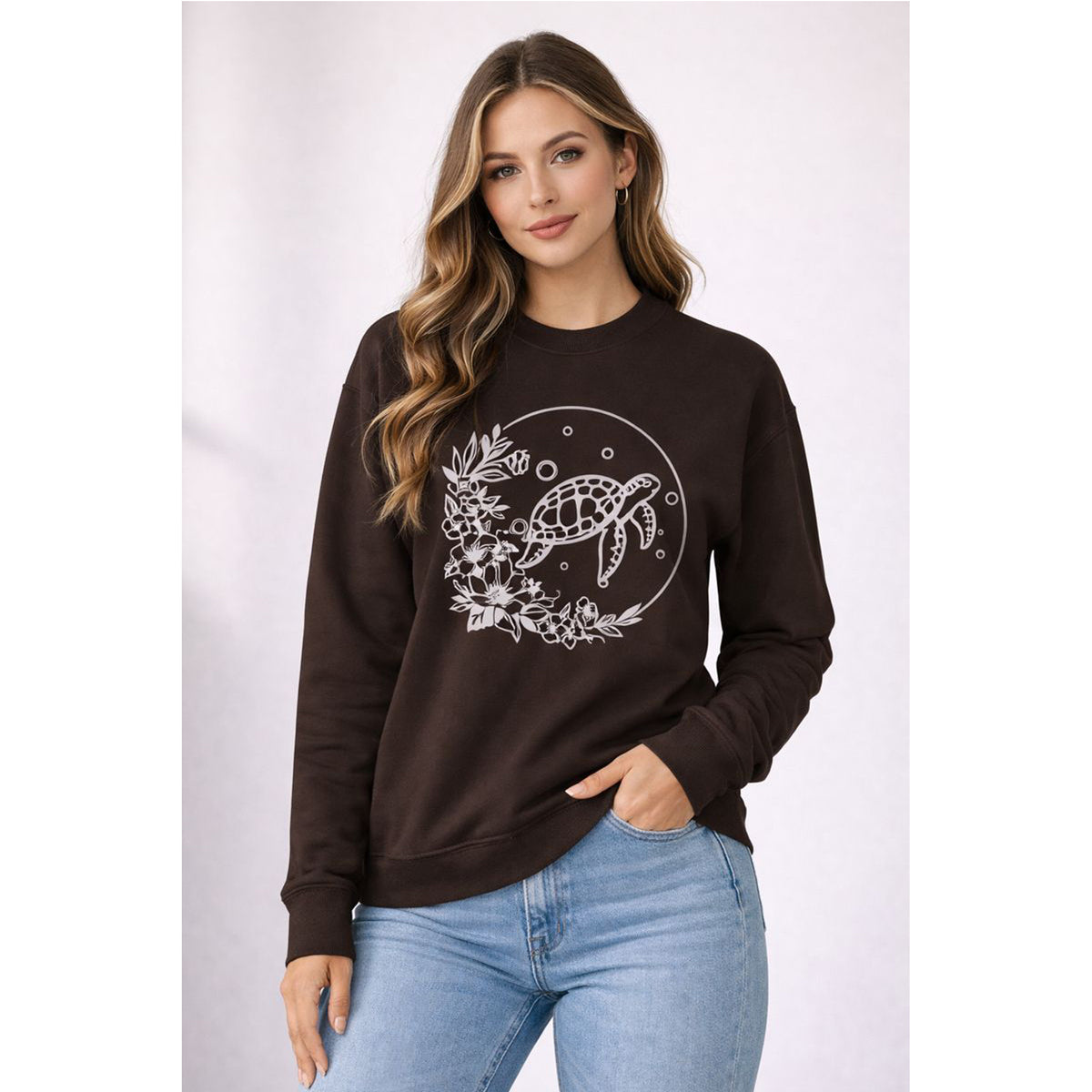Sea Turtle Floral Crewneck Sweatshirt  Moonlit Ocean Turtle Graphic