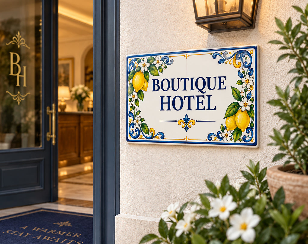 Boutique Hotel Sign – Decorative Ceramic Business Plaque SE7