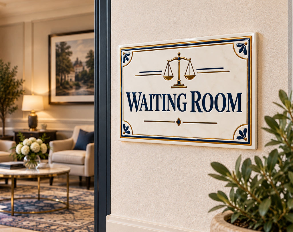 Waiting Room Sign – Elegant Ceramic Plaque for Law Office & Attorney Office - SE8