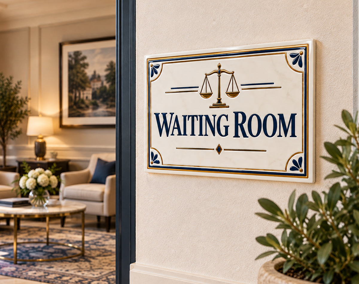 Waiting Room Sign – Elegant Ceramic Plaque for Law Office & Attorney Office - SE8