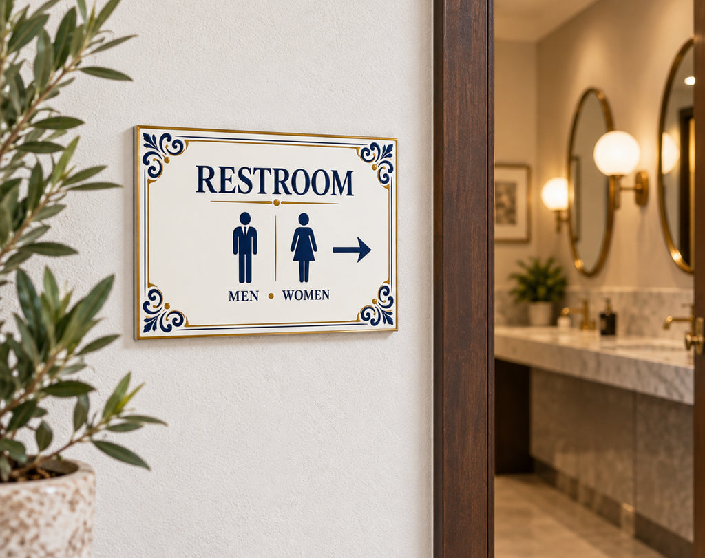 Decorative Ceramic Restroom Sign with Arrow – Men & Women – SE5