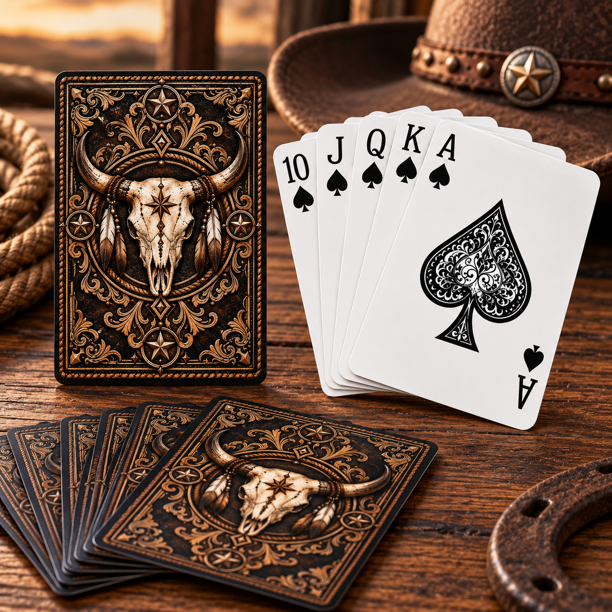Western Poker Playing Cards – Bull Skull Cowboy Design
