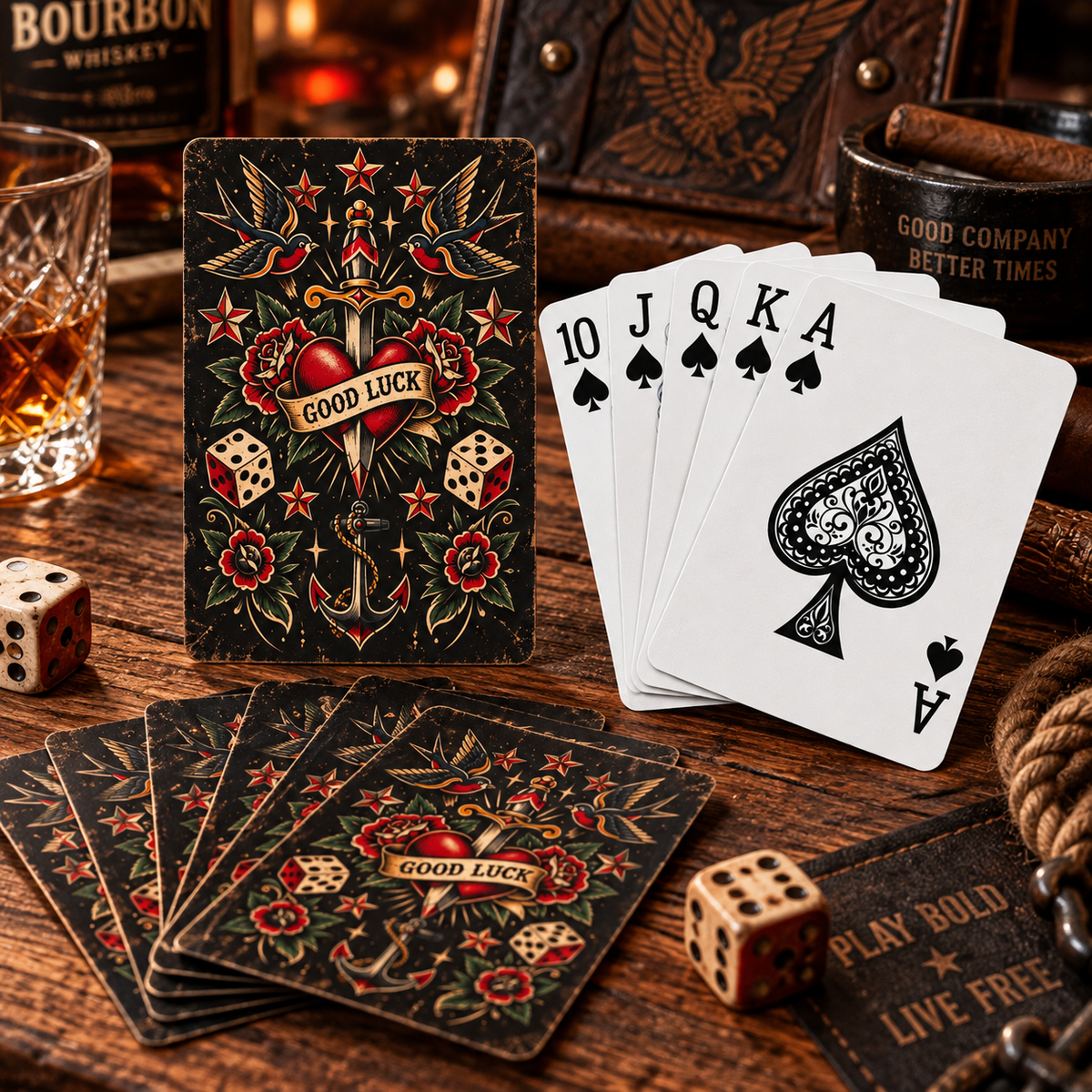 Good Luck Poker Playing Cards – Old School Tattoo Design