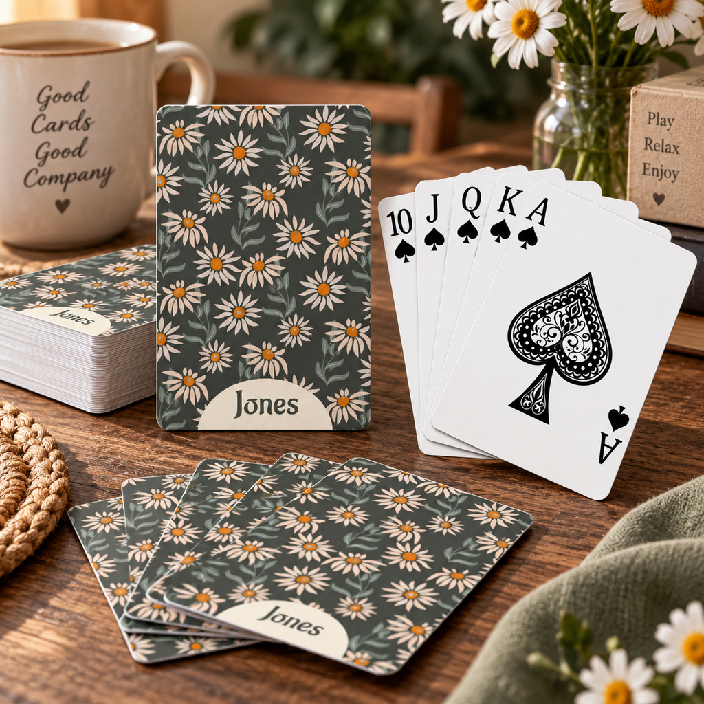 Personalized Family Name Poker Playing Cards – Daisy Floral Design