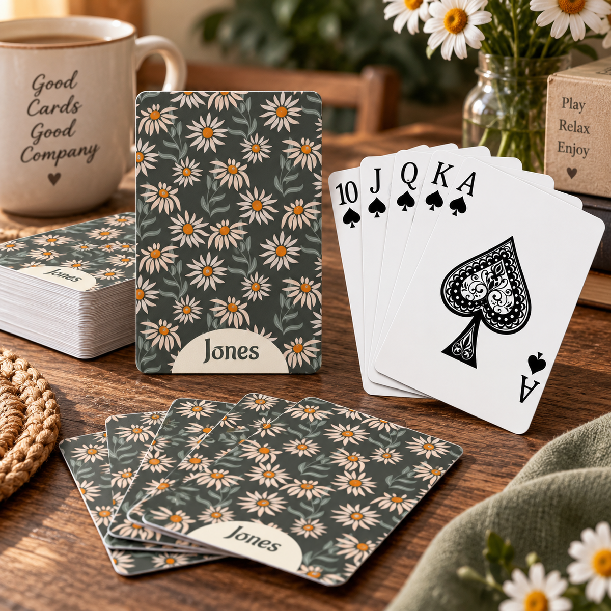Personalized Family Name Poker Playing Cards – Daisy Floral Design