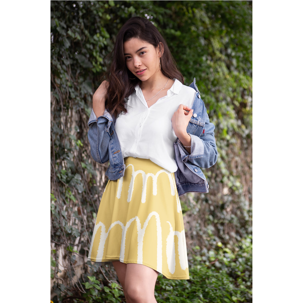 Yellow Abstract Skater Skirt – Modern Wavy Pattern