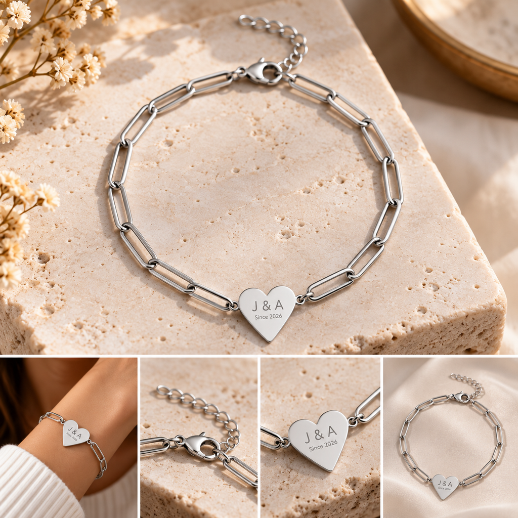 Personalized Couple Heart Bracelet – Initials & Year