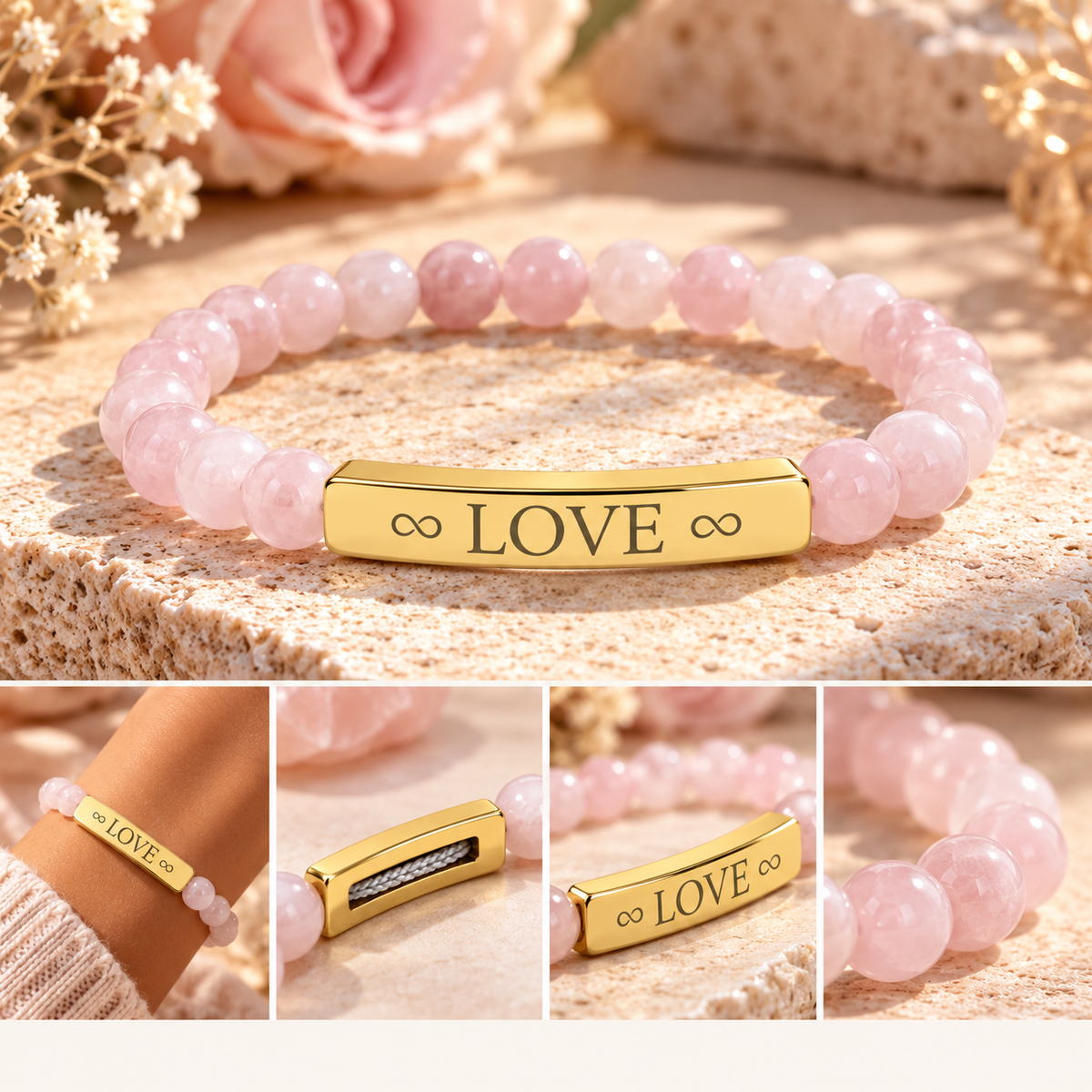 Infinity Love Natural Stone Bracelet – Engraved Beaded Jewelry