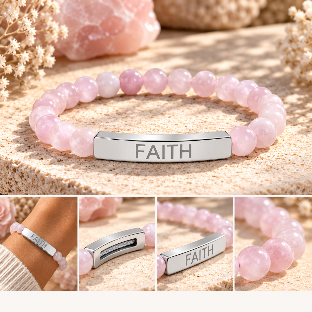 Faith Natural Stone Bracelet – Engraved Inspirational Jewelry