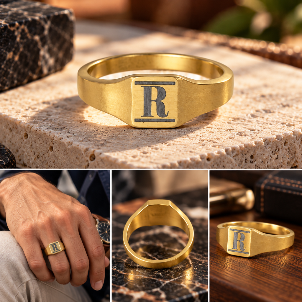 Personalized Initial Signet Ring – Engraved Square Ring