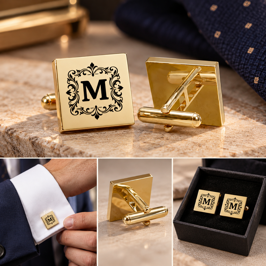 Personalized Initial Cufflinks – Engraved Monogram Gift for Him