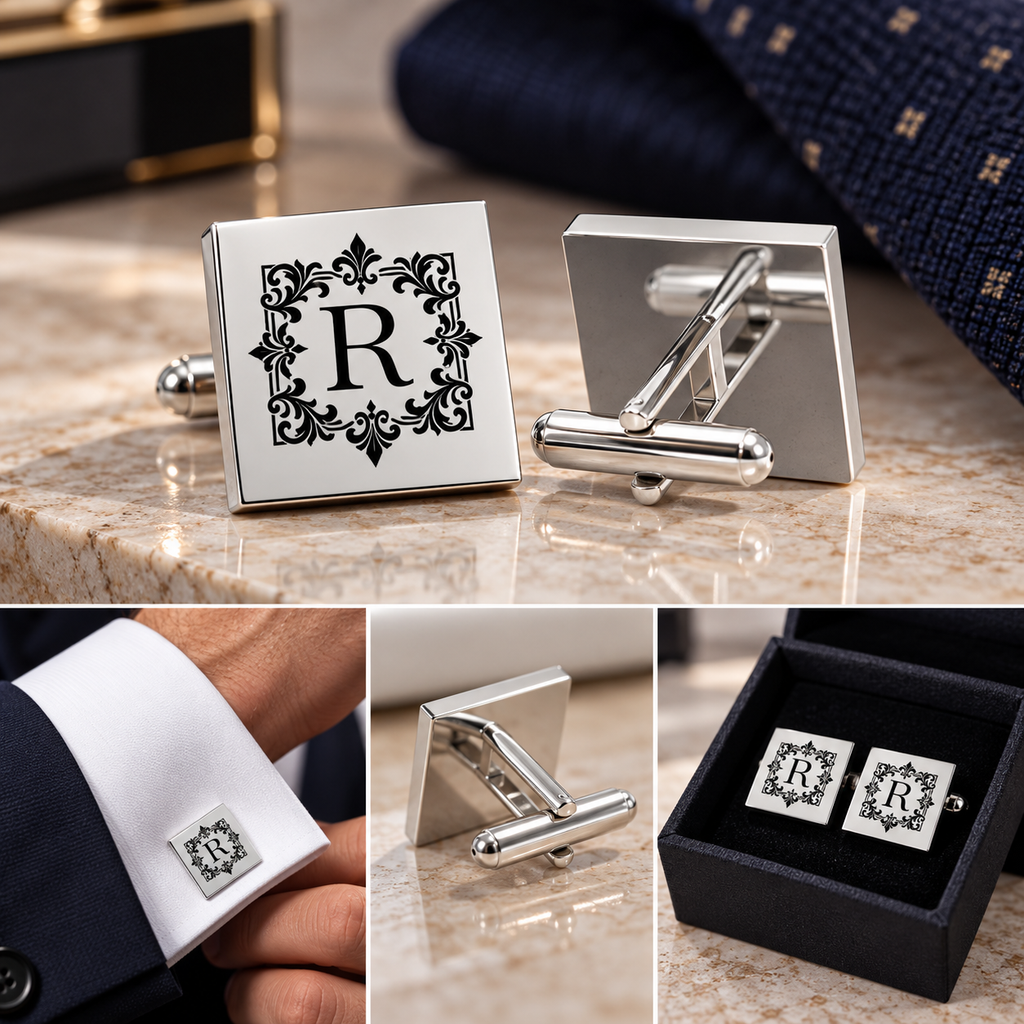 Personalized Silver Initial Cufflinks – Custom Monogram for Men