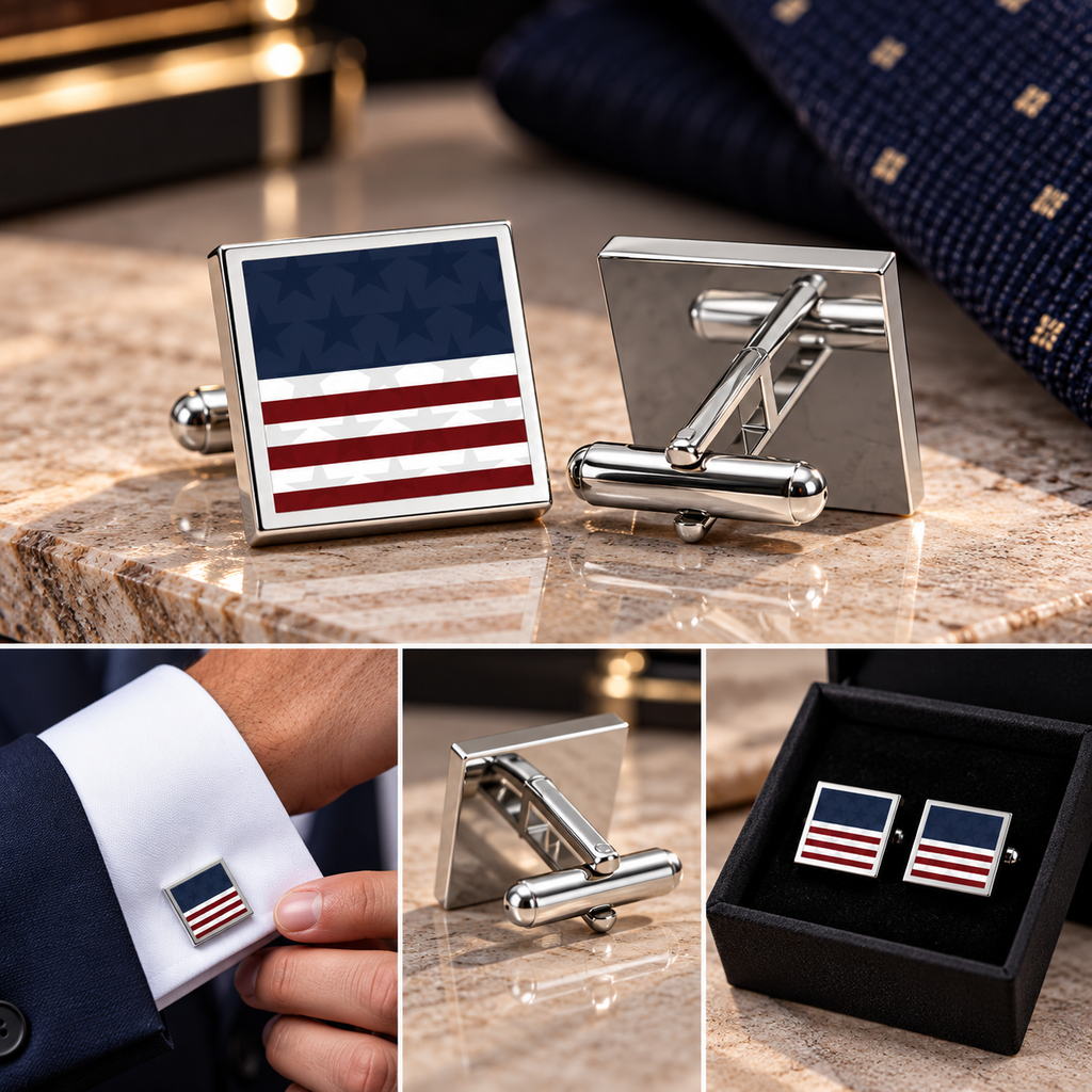 Stylized American Flag Cufflinks – Patriotic USA Cufflinks