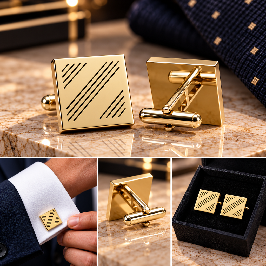 Geometric Line Cufflinks – Minimalist Gold Cufflinks for Men