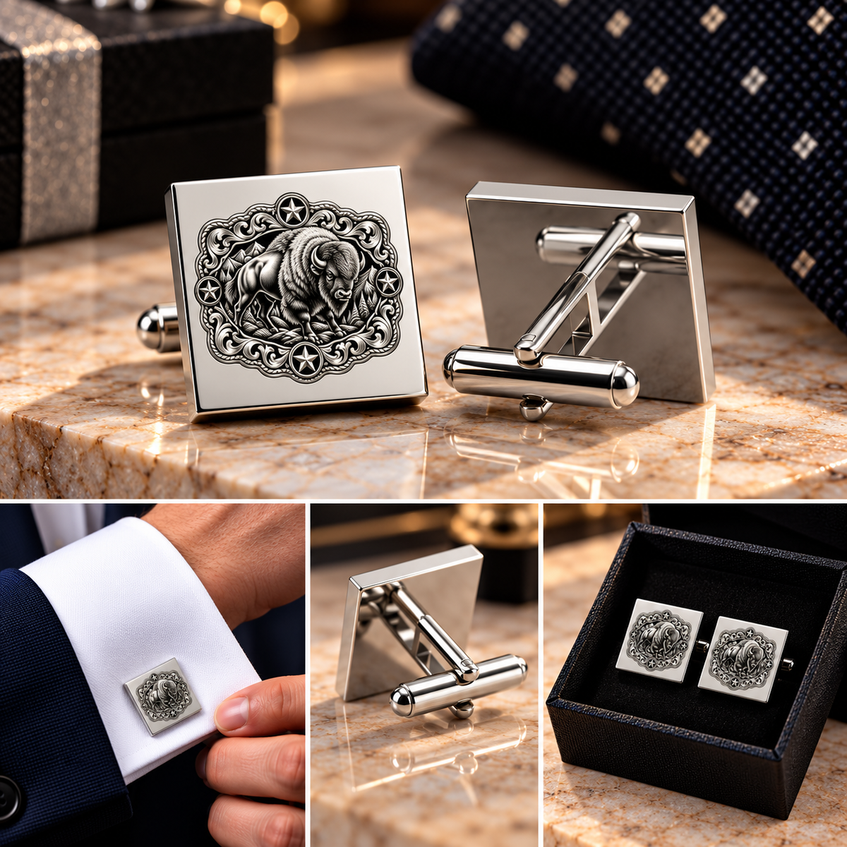American Bison Cufflinks – Western Buffalo Cufflinks for Men