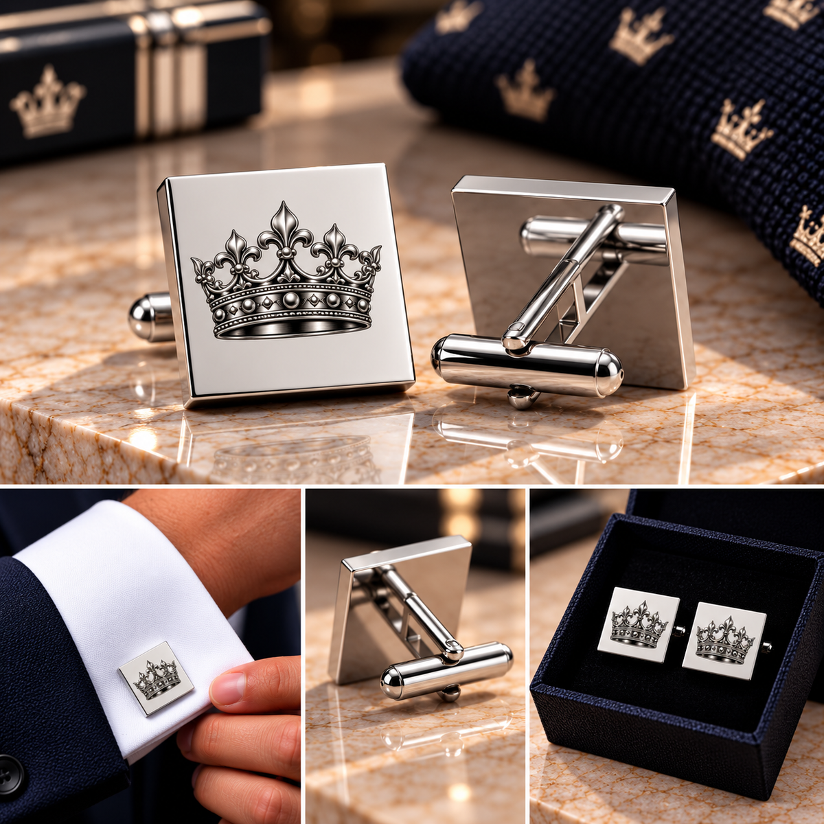 Royal Crown Cufflinks – Elegant Silver Cufflinks for Men