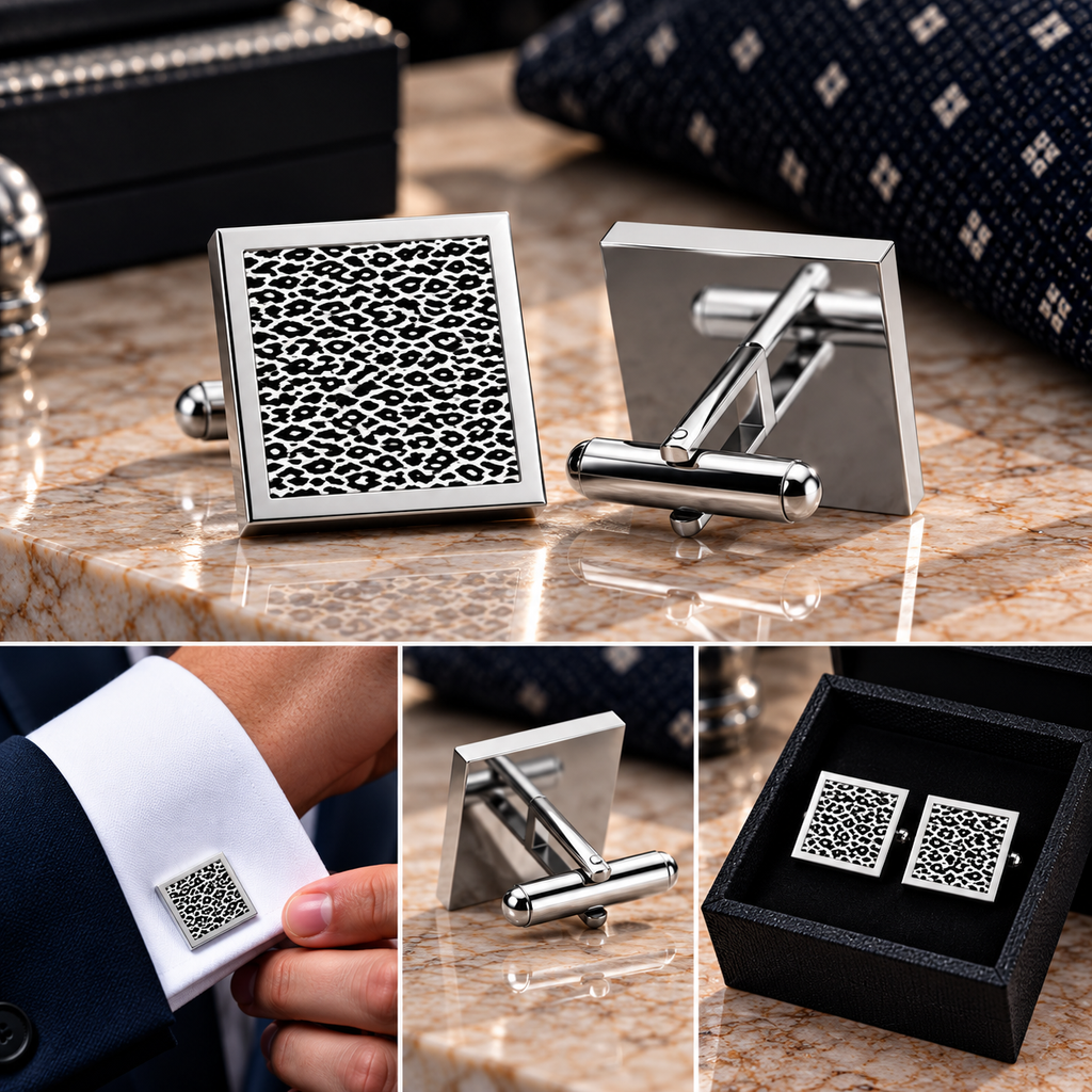 Black & White Abstract Cufflinks – Modern Silver Cufflinks for Men
