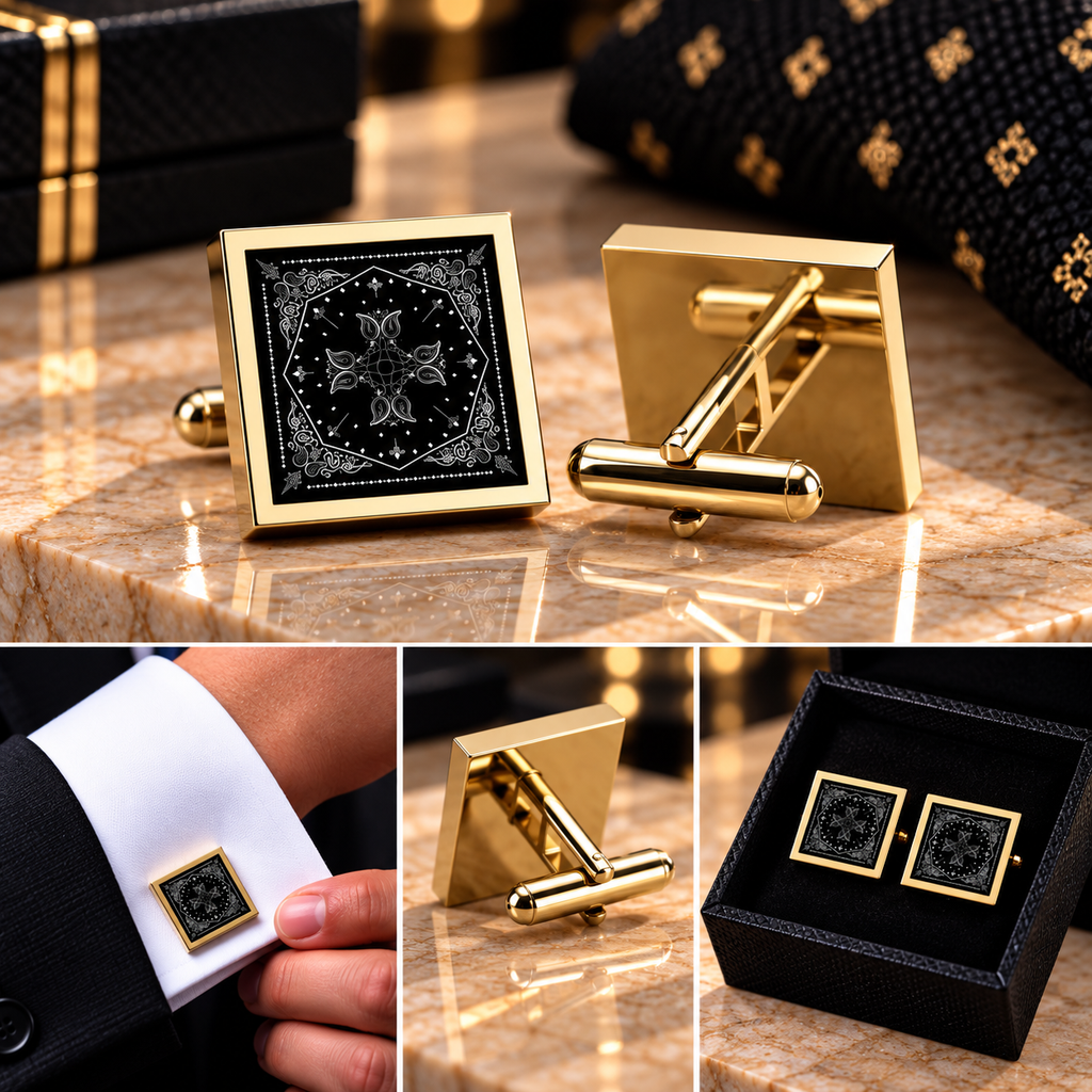 Black Bandana Cufflinks – Western Paisley Gold Cufflinks for Men