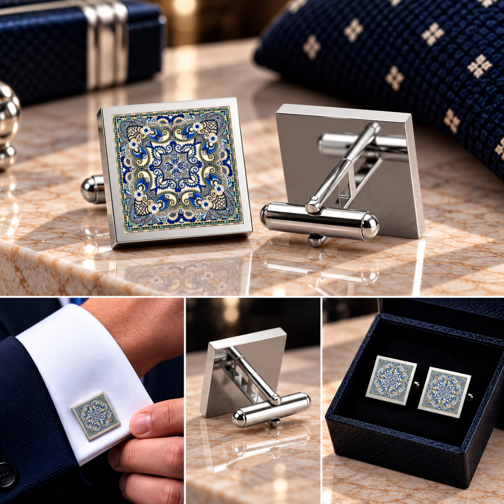 Blue Paisley Cufflinks – Elegant Pattern Cufflinks for Men