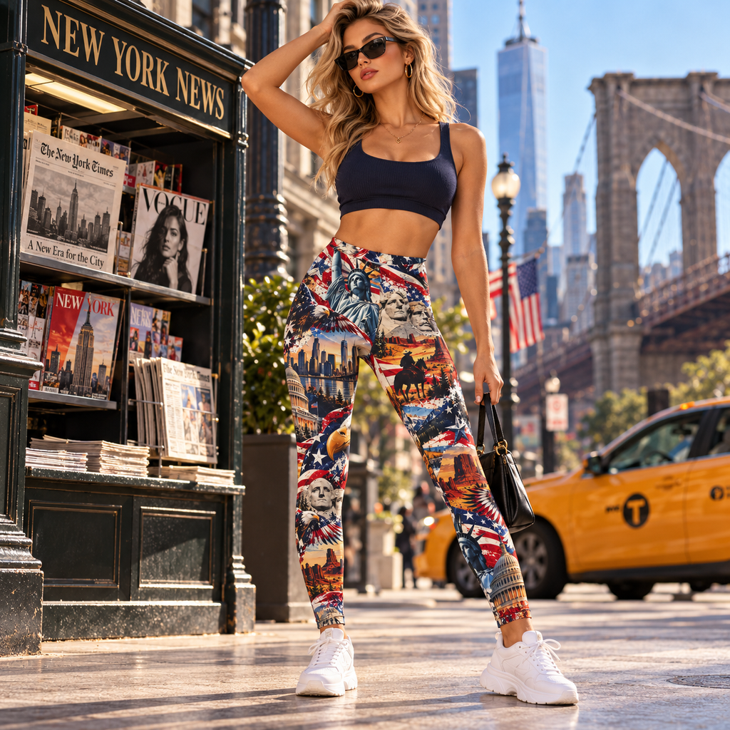 American Icons Leggings – USA Patriotic Landmark Collage