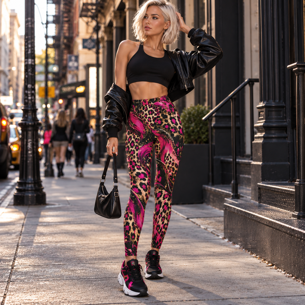 Pink Leopard Leggings – Fuchsia & Gold Animal Print