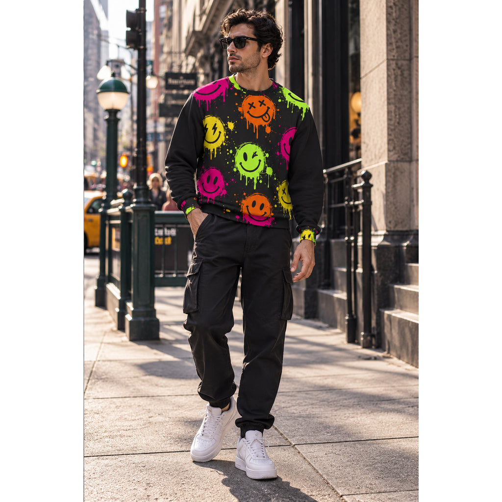 Neon Graffiti Smiley Unisex Sweatshirt – Streetwear Print
