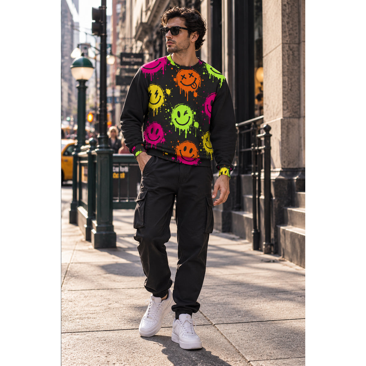 Neon Graffiti Smiley Unisex Sweatshirt – Streetwear Print
