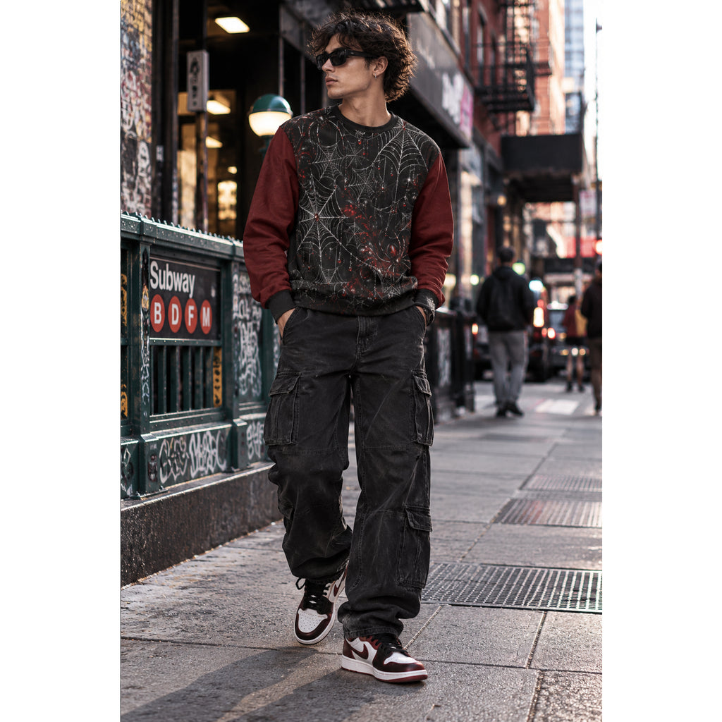 Gothic Spiderweb Unisex Sweatshirt – Black & Red Spider Print