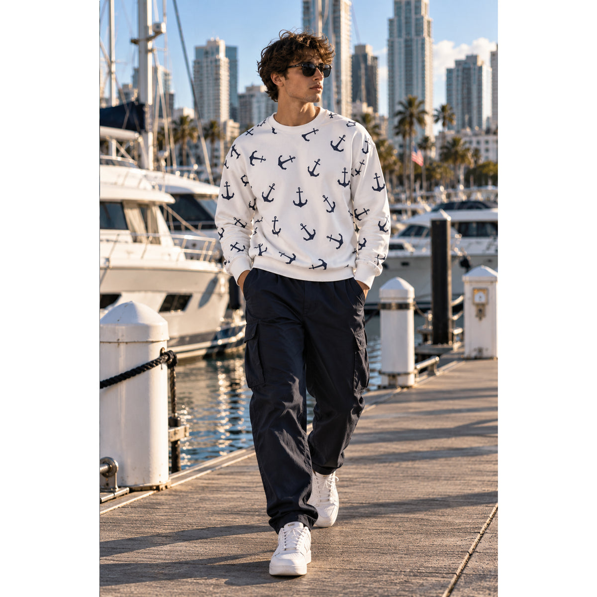 Nautical Anchor Unisex Sweatshirt – Navy & White Coastal Print