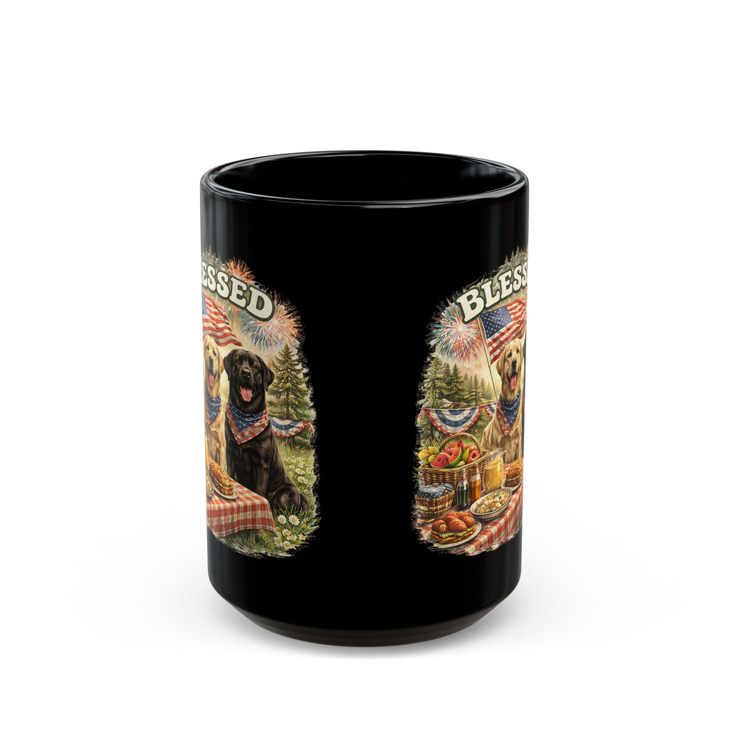 Blessed Patriotic Dog Mug American Flag Coffee Cup Faith USA Dog Lover Gift