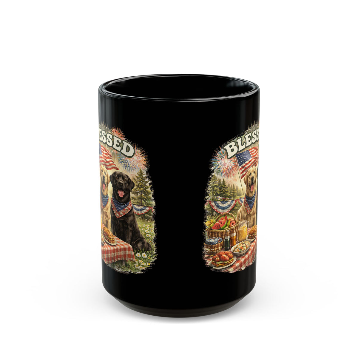 Blessed Patriotic Dog Mug American Flag Coffee Cup Faith USA Dog Lover Gift