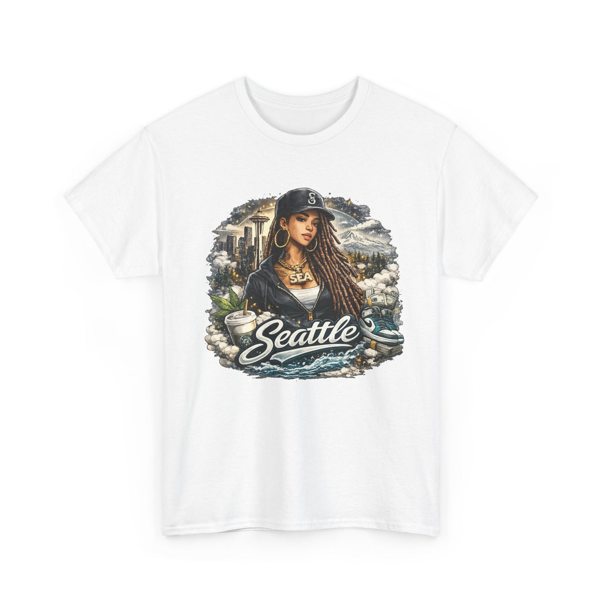 Seattle T-Shirt – Vintage Skyline, Coffee & Portrait Graphic Tee