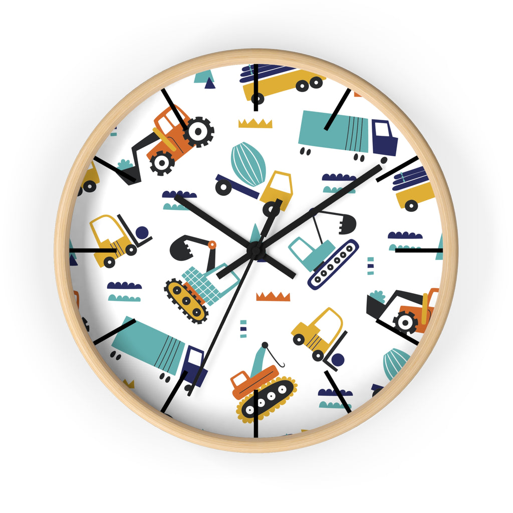 Construction Vehicles Wall Clock | Kids Diggers Excavator Pattern