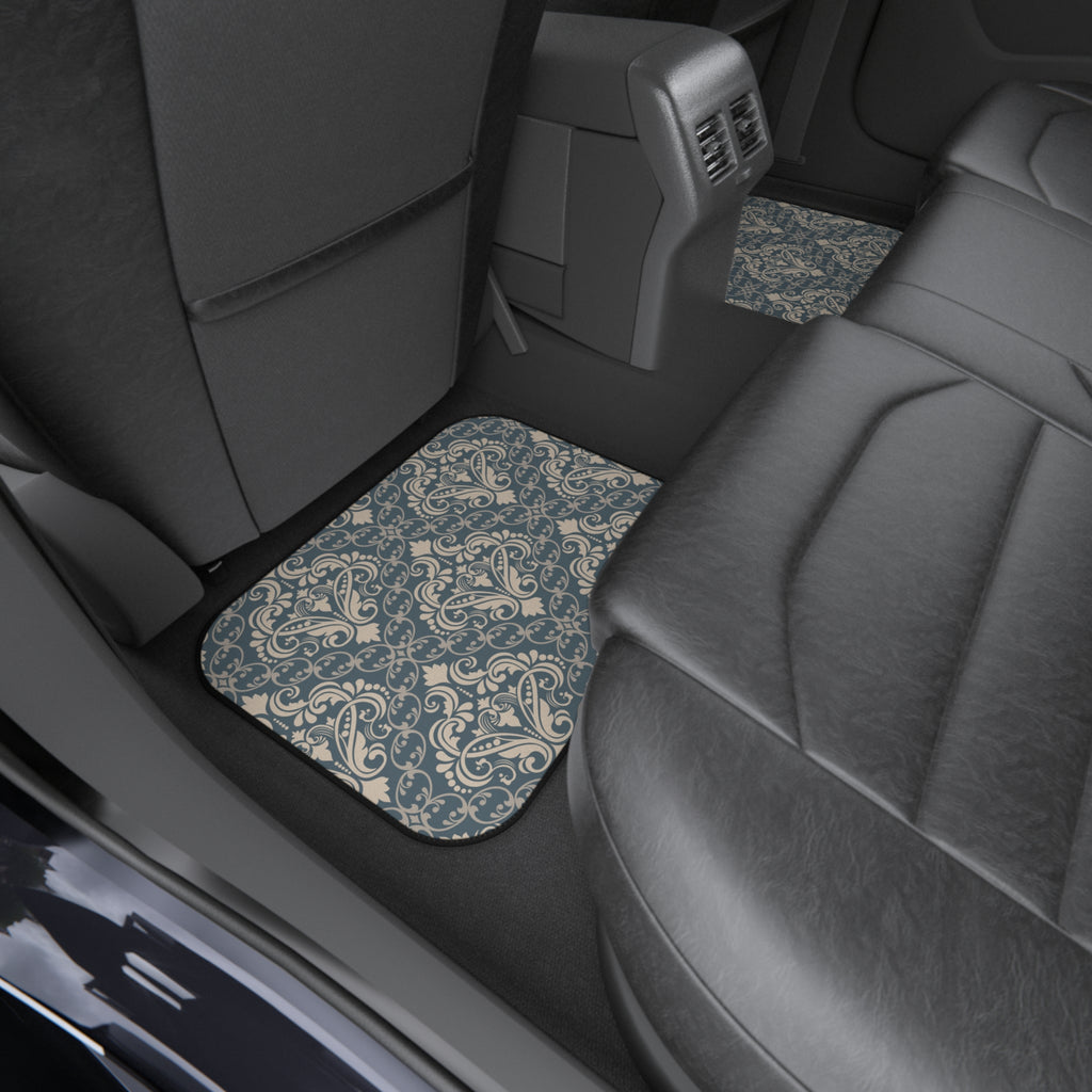 Blue Gray Damask Car Floor Mats – Elegant 4-Piece Set