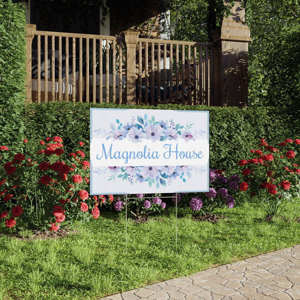 Personalized Floral House Name Yard Sign – Custom Property Sign Y5