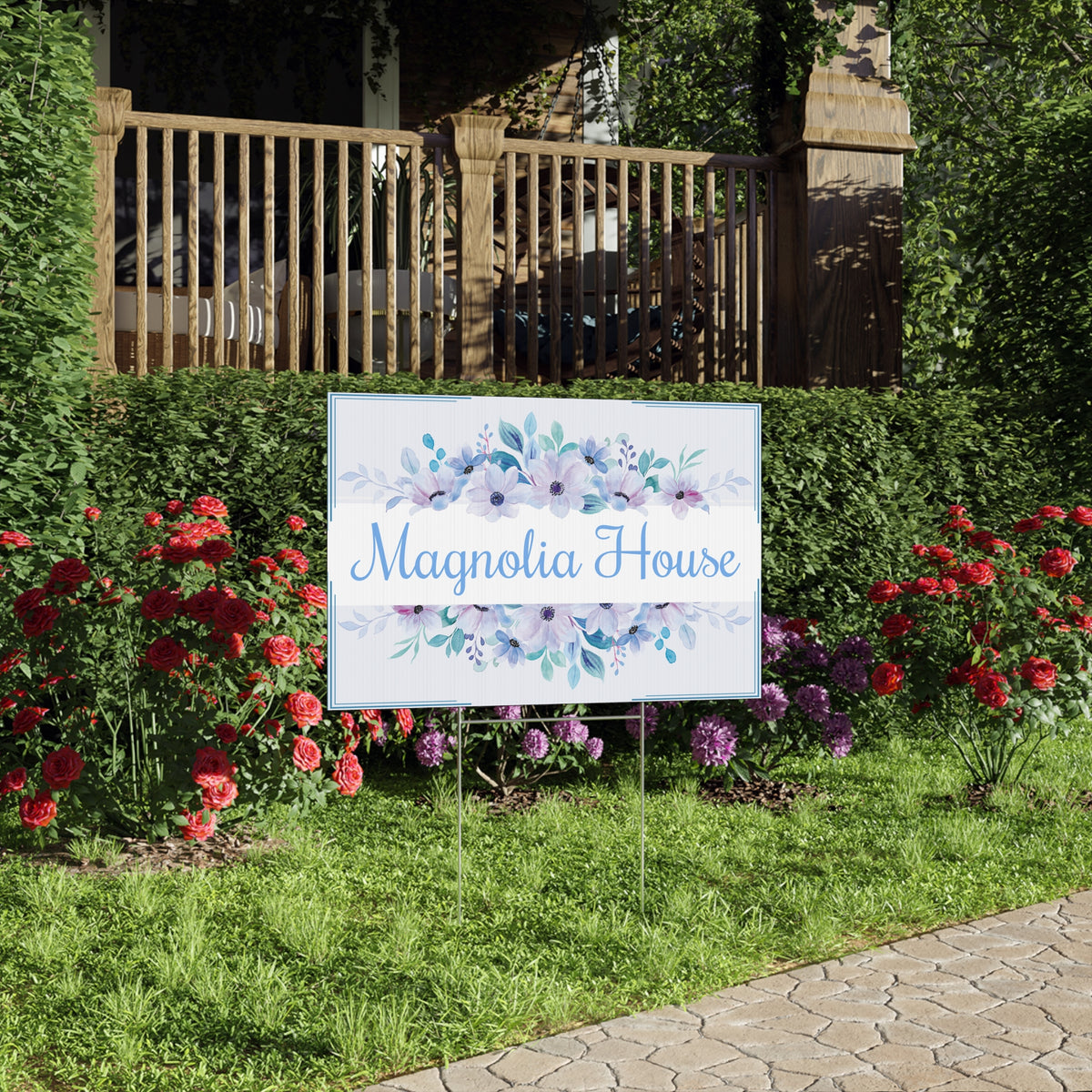 Personalized Floral House Name Yard Sign – Custom Property Sign Y5