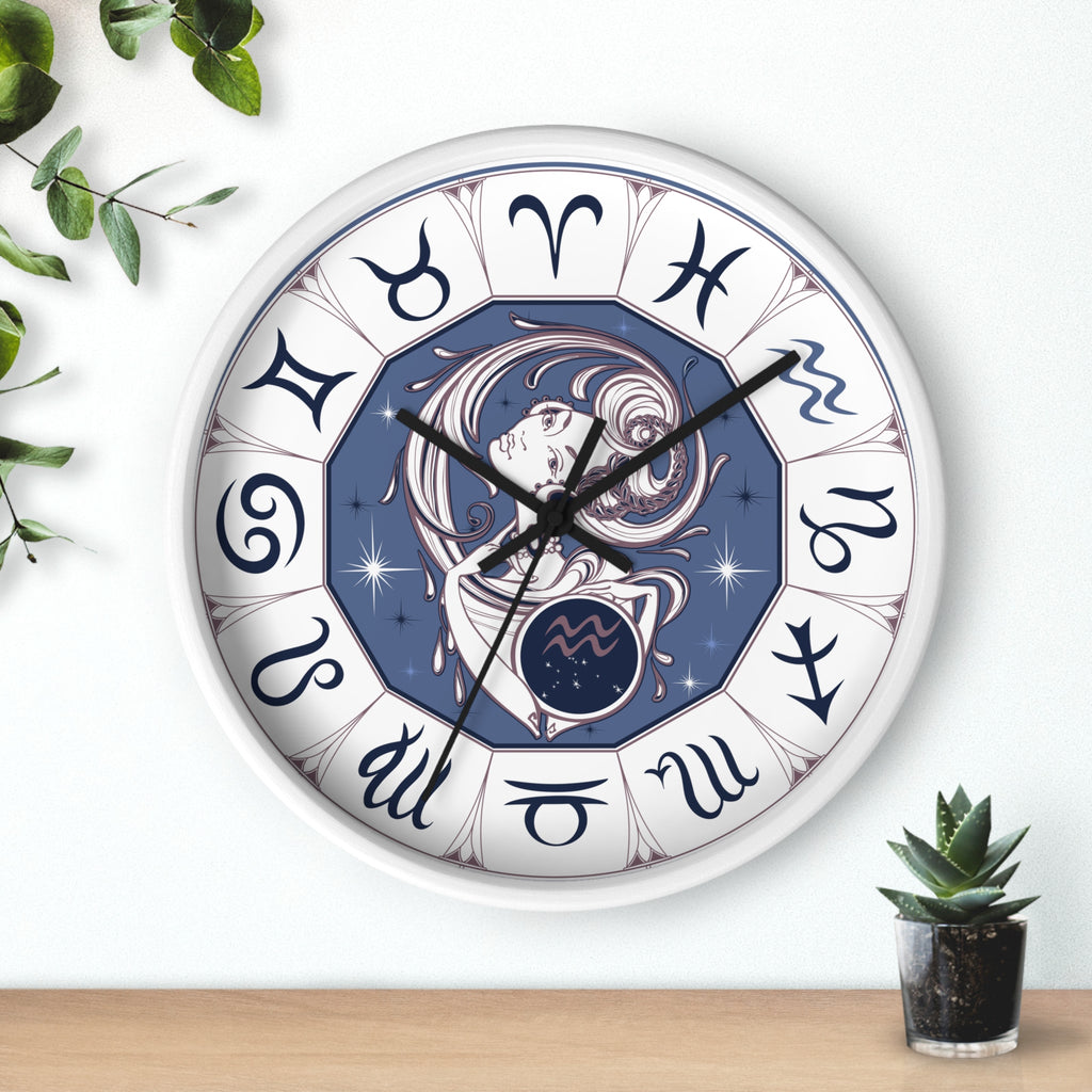 Aquarius Zodiac Illustration Wall Clock | Astrology Symbols, Celestial Art