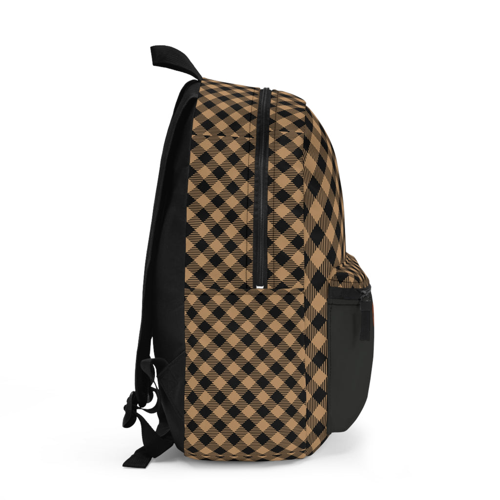 Black & Tan Plaid Backpack – Classic Checkered Graphic Backpack